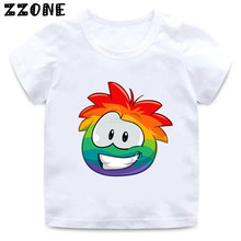 Camiseta con estampado de dibujos animados KC22 para niños y niñas, ropa divertida de manga corta con diseño de pingüino, arcoíris, verano, HKP5256 2024 - compra barato