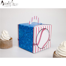 Caja cuadrada de recuerdo de béisbol con temática deportiva, caja de regalo para dulces, caja para cupcakes, decoraciones de cumpleaños para reuniones deportivas, suministros de contenedor para fiestas 2024 - compra barato