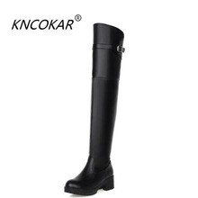 Thin autumn winter long boots round head side zipper thick heel women's shoes belt buckles knight boots waterproof platform 2 cm 2024 - buy cheap