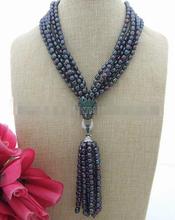 beautiful 19" 6 row Black Pearl CZ Pendant Necklace 2024 - buy cheap