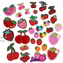 Free shipping 10 pcs Cherry strawberry fruit Embroidered Iron on patches Motif sew on Cartoon Applique embroidery DIY accessory 2024 - buy cheap