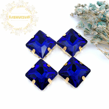 Classic style Sapphire blue Square Glass Crystal sew on rhinestones with gold claw Diy wedding dress accessories free shipping 2024 - buy cheap