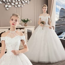 Elegant Crystal Halter Lace Appliques Ball Gown Wedding Dresses Off The Shoulder Tulle Backless Bridal Gowns 2024 - buy cheap