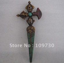 Tibet Turquoise Coral Old Bronze Four Pronged Vajra Phurba Dagger Kartika Knife 2024 - buy cheap