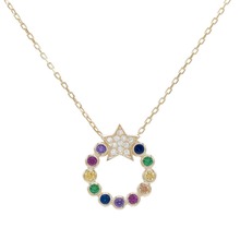 2019 new colorful cubic zirconia cz jewelry simple geometric round star shaped charm necklace for lady 2024 - buy cheap