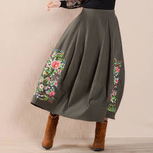 Vintage Cotton Linen Long Skirts Womens Embroidery A Line Midi Skirt Chinese Style Casual Loose Big Swing Skirts 2024 - buy cheap