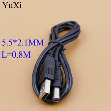 YuXi 1 шт. USB A male к 5,5 мм/2,1 мм 5 вольт DC 5,5*2,1 кабель питания с цилиндрическим разъемом 5,5x2,1 мм L = 0,8 м 2024 - купить недорого