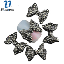 Blueness 10 Pcs/Lot 3D Bow Design Black Stud Supplies Charms Alloy Manicure Glitter Rhinestones For Nail Art Decorations TN942 2024 - buy cheap