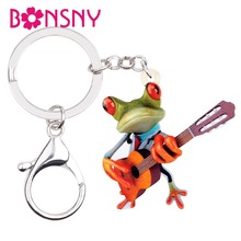 Bonsny Acrylic Cartoon Guitar Frog Key Chain Keychain Rings Cute Animal Jewelry For Women Girls Teen Bag Car Charms Pendant Gift 2024 - buy cheap