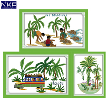 NKF-Kit de costura de punto de cruz para decoración del hogar, bordado de costura china, estampado junto al mar 2024 - compra barato
