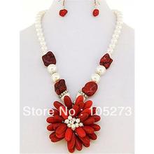 Charming Coral Jewelry Set 6-20mm Natural White Freshwater Pearl Tibet Silvers Red Coral Flower Necklace S925 Silvers Earrings 2024 - buy cheap