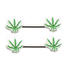 Trendy 2pcs/lot Fresh Green Maple Leaf Nipple Piercing Sexy Bar Nipple Rings Jewelry Body Piercing Women Nipple Pircing Jewelry 2024 - buy cheap