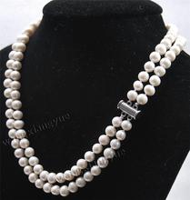 Akoya-colar de joias, 2 fileiras, 7-8mm, natural, preto, branco, pérola cultivada, moderno, jóias, colar 2024 - compre barato