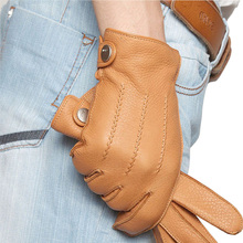 High Quality Men Deerskin Gloves Full-Finger Geuine Leather Driving Gloves Autumn Winter Warm Cashmere Knitted Lined EM012WR 2024 - buy cheap