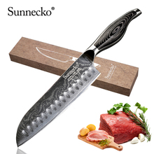 Sunnecko, faca profissional de 7 ", faca de damasco santoku, aço japonês vg10, facas afiadas de cozinha, cabo de madeira, ferramenta de corte de carne 2024 - compre barato