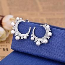 A pair CZ pearl beaded Moon star earring high quality 2018 new arrived Christmas gift fashion luxury european female jewelry 2024 - buy cheap