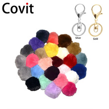 Covit 8cm Cute pompom keychain fluffy fake rabbit fur ball women car bag pompon key ring holder men key cap Christmas Gift 2024 - buy cheap