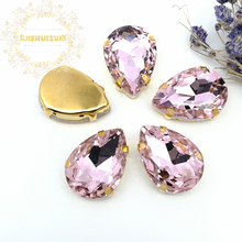 Pink Water drop Glass Crystal sew on rhinestones with GOLD four claw Diy Clothing accessories Free shipping! 2024 - buy cheap