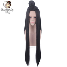 Anime Ancient Costume Long Straight Black Cosplay Wig With Bun Heat Resistant Synthetic Hair Play Wigs + Wig Cap 2024 - buy cheap