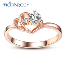 MOONROCY Cubic Zirconia Rose Gold Color Wedding Crystal Rings Simple Dropshipping  Jewelry Heart Ring for Women Gift 2024 - buy cheap