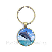 Dolphin Animal Keychain 25mm Round Glass Cabochon Christmas Birthday Gift For Friends Charm Keyholder 2024 - buy cheap