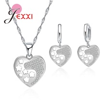 Conjuntos de joyería para regalo de pareja, conjuntos de joyería de plata de ley 925 con diseño de corazón y flores, collar de pendientes de aro de cristal CZ romático 2024 - compra barato