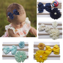 Cute 3pcs/lot Kids Elastic Floral Headband Pearl Button Girls Baby Bowknot Elastic Bands Hairband Set Girls Hair Accessories 2024 - buy cheap