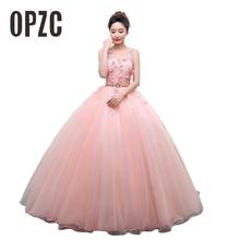 Colored wedding dress 2020 New Korean Style Sexy V Neck Lace Flower Pink Princess Gowns For Paty Studio Photo vestido de noiva 2024 - buy cheap