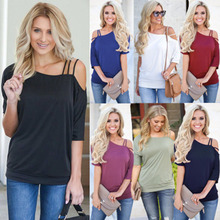 Loose Casual Short T-Shirts Women One Shoulder Off Sexy Cotton T-Shirt Short Sleeve 2021 Summer New Solid Tops Fashion Clothings 2024 - buy cheap