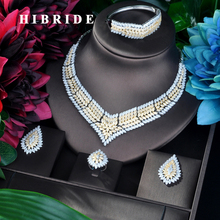 HIBRIDE, роскошный дизайн, двойной тон, покрытие, для невесты, кубический циркон, ожерелье, ювелирный набор, платье, ювелирный набор для вечеринки, подарки, N-842 2024 - купить недорого