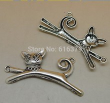 free shipping 100pcs/lot 52*13mm tibetan silver alloy cat charms diy jewelry accessories wholesale 2024 - buy cheap