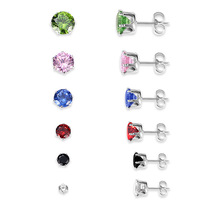 6 pairs/sets  Men Women Classic Colorful Cubic Zircon Stud Earrings Set Stainless Steel Ear Studs Crystal Earrings jewelry 2024 - buy cheap