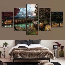 HD Prints Modular Canvas Pictures 5 Pieces Animals Deer And Bird Scenery Poster Wall Art Painting Frame Modern Decor Living Room 2024 - buy cheap