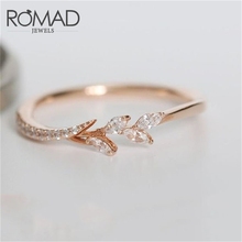 ROMAD Hot Sale Rose Gold Color Leaves Rings Rhinestones Crystal Rings For Women High Quality Fashion Wedding Party Jewelry R4 2024 - buy cheap