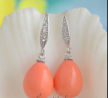 Women's Wedding  shipping> >> 16MM DRIP PINK CORAL SOUTH SEA SHELL PEARL DANGLE EARRING JEWERLY real  jewelry earrings 2024 - buy cheap