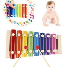 Цветной обучающий деревянный ксилофон для детей, детские музыкальные игрушки, ксилофон, 8 нот, музыкальный инструмент, образовательный 2024 - купить недорого