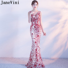 JaneVini Sexy Red Sequins Mermaid Bridesmaid Dresses Long Vintage Women Ladies Wedding Party Gown V-Neck Sleeveless Formal Dress 2024 - buy cheap