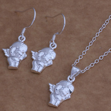 925 Silver Plated Jewelry Set Cute Angel Necklece&Earrings et Lovers Gift AT032 2024 - buy cheap