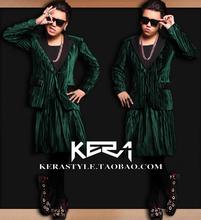 S-xxl 2021 New Men Clothing Fashion Dj Ink Green Compression Fold Suit Jacket Performance Coat Singer Costumes 2024 - buy cheap