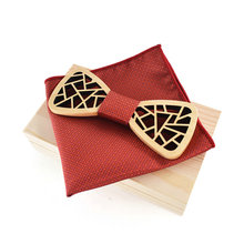 2020 hombres ahuecan hacia fuera Irregular geométrica grabar madera tallada pajarita tartán Floral Pañuelo cuadrado formal de bolsillo corbata de cuello Set 2024 - compra barato