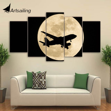 HD Printed 5 Piece Canvas Art Airplane Moon Night Painting Wall Pictures for Living Room Modern Free Shipping CU-2890C 2024 - buy cheap
