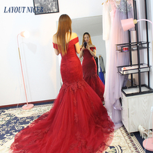 WY02 Vestidos de fiesta largos elSatin Off the Shoulder  Robe De Soiree Red Mermaid Evening Dress 2018 Floral Print Formal Dress 2024 - buy cheap
