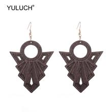 YULUCH-pendientes con estilo Vintage de madera para mujer, aretes étnicos bohemios, colgantes hechos a mano en negro y rojo, accesorios de joyería 2024 - compra barato