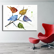 Pintura de pájaros en árbol para decoración del hogar, arte de pared en acuarela, lienzo minimalista, carteles nórdicos, impresiones, imágenes de pared para dormitorio 2024 - compra barato