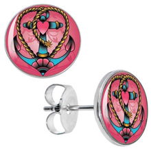 Wholesale Stainless Steel Pink Heart Anchor Stud Earrings Fake Plugs Size 10mm*0.7mm 50 pieces ZCST-086 2024 - buy cheap