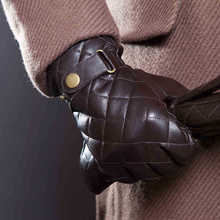 Genuine Leather Gloves Fashion Sheepskin Gloves Warm Velvet Wrist Buckle Men Winter Finger Driving Glove 17-5 2024 - buy cheap