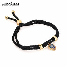 ShinyGem Handmade Double Loop Adjustable Black Rope Braid Bracelets Natural Abalone Shell Shield Charm Bracelets For Women Men 2024 - buy cheap