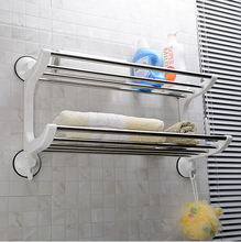 Prateleiras de armazenamento de toalha de banho de dupla camada de aço inoxidável de 65.3cm prateleira de banheiro organizador com dois ganchos com ventosa 2024 - compre barato