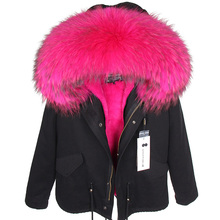 Женская куртка MAOMAOKONG2019, утепленная хлопковая куртка с воротником из натурального меха енота на осень и зиму 2024 - купить недорого