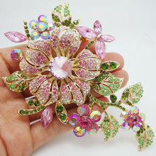 New Elegant Pink Brooch Pin Rhinestone Crystal Flower Romantic Wedding Bride Bridesmaid Rhinestone Jewelry Brooch Pin 2024 - buy cheap